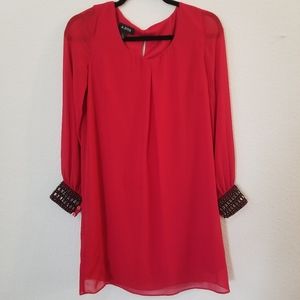 NWOT Beautiful Red Jeweled Cuffs Dress